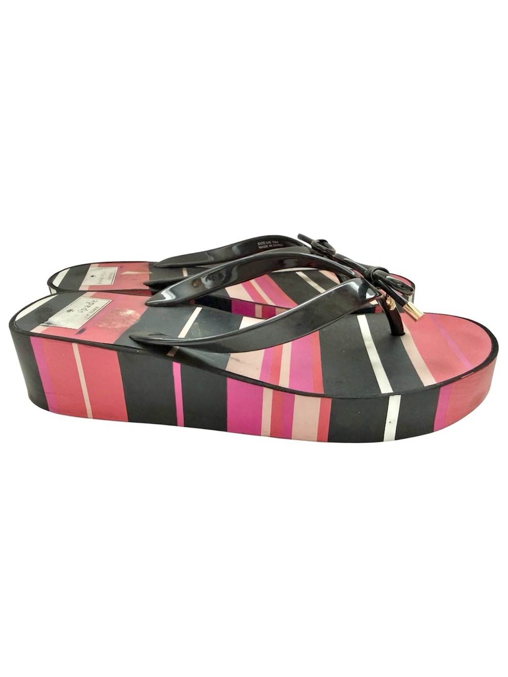 kate spade Pink and Black Striped Platform Flip Flops